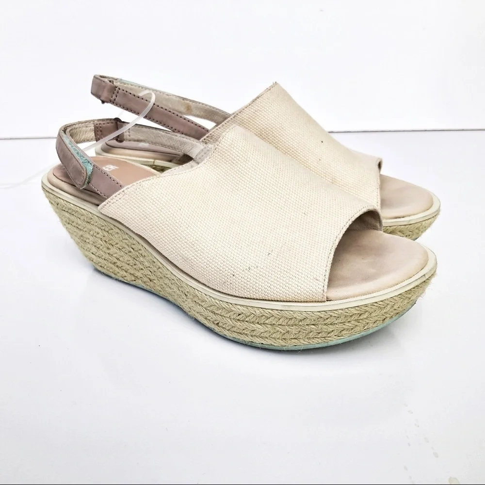 Camper platform slingback canvas sandal beige 36 6